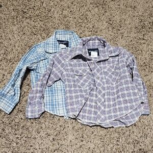 Wrangler Kids Checkered Button-Down Shirts - Light Blue and Lavender